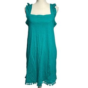 Cotton Bleu Teal Sleeveless Tassel Hem Midi Dress Women's Medium